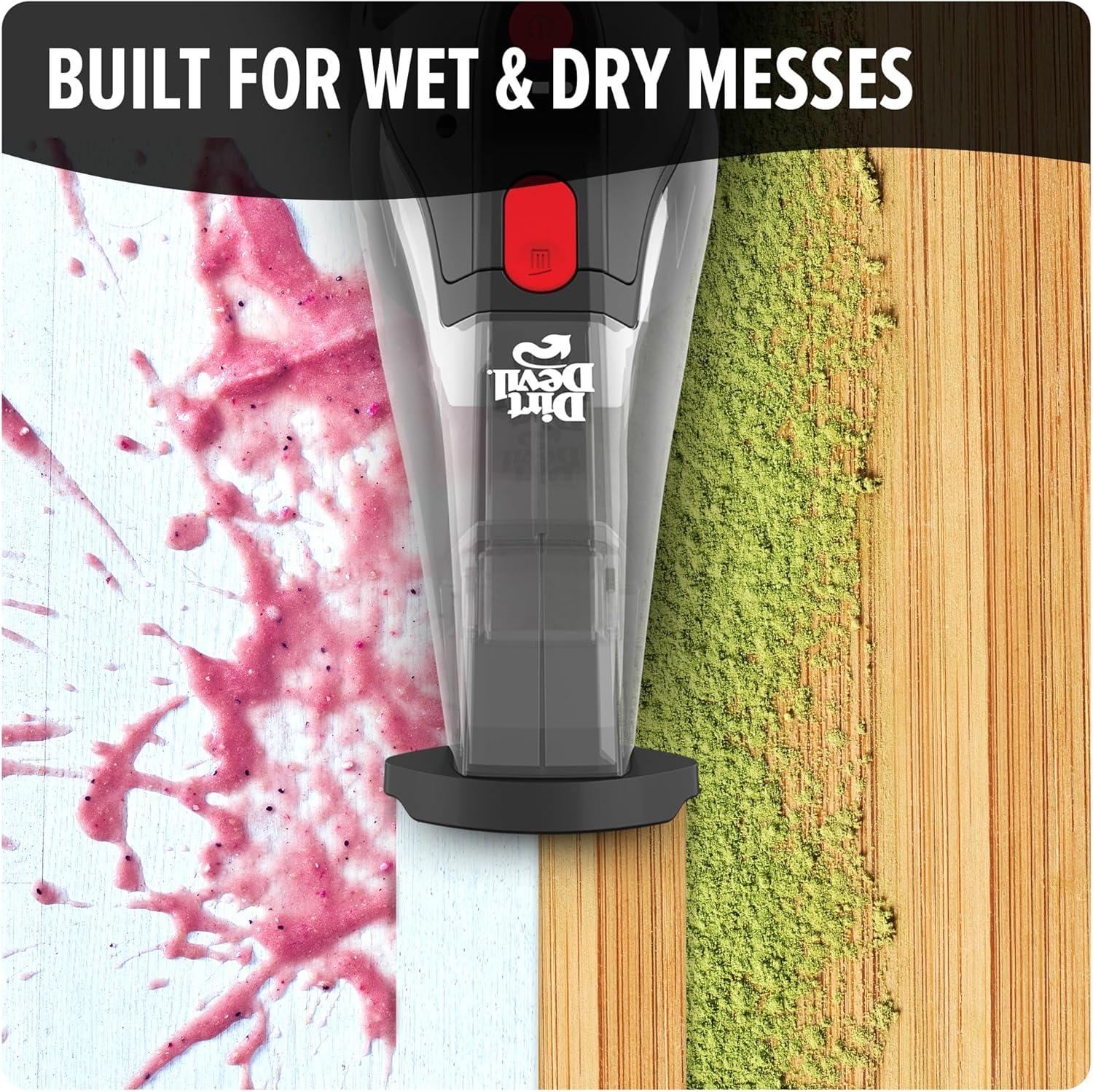image:imageDirt Devil 16V Cordless Handheld Vacuum Cleaner Powerful Suction Lightweight Hand Vac for Wet and Dry Pickups Includes Crevice Tool and Rechargeable Battery Portable Vacuum Cleaner
