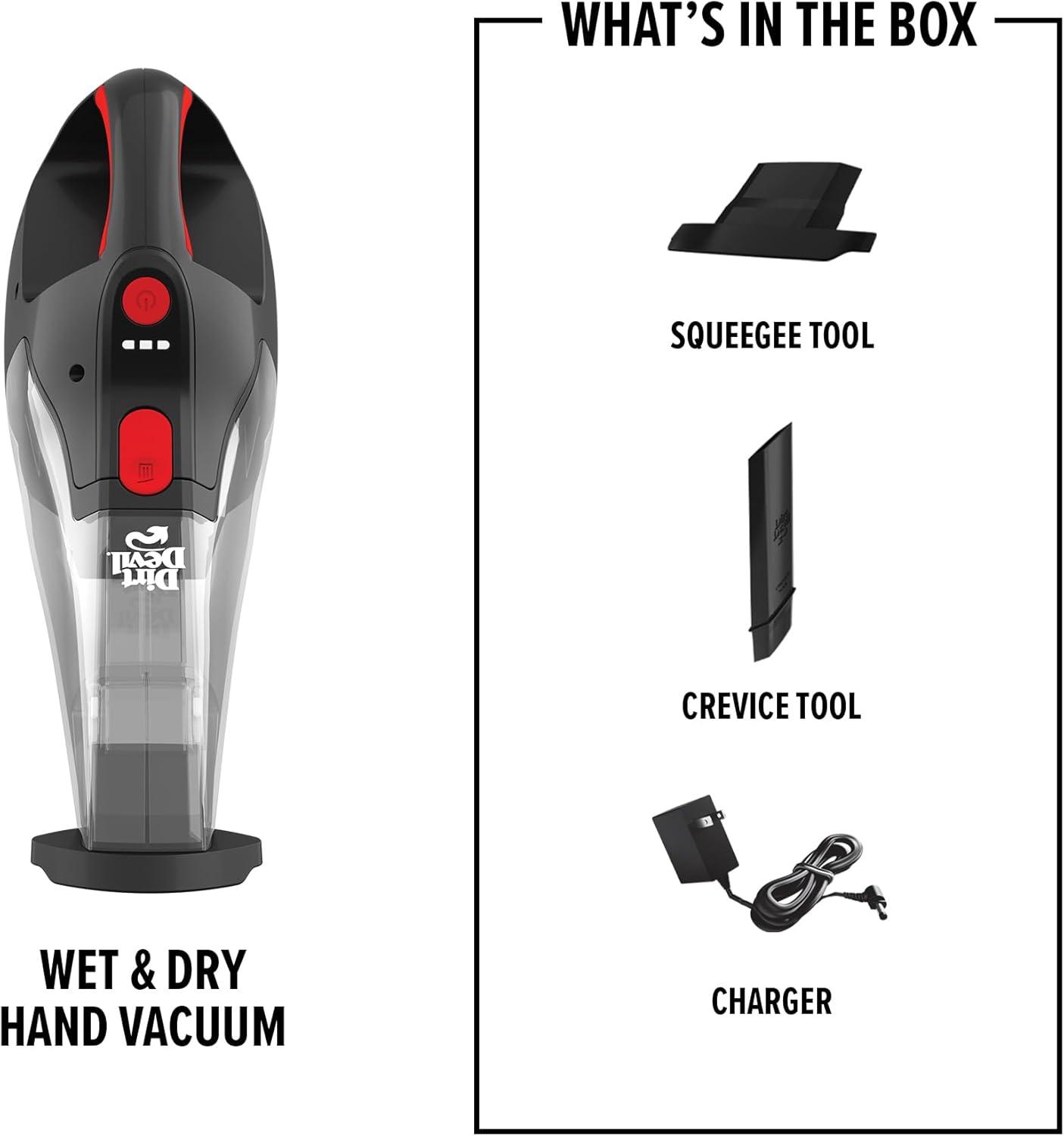 image:imageDirt Devil 16V Cordless Handheld Vacuum Cleaner Powerful Suction Lightweight Hand Vac for Wet and Dry Pickups Includes Crevice Tool and Rechargeable Battery Portable Vacuum Cleaner
