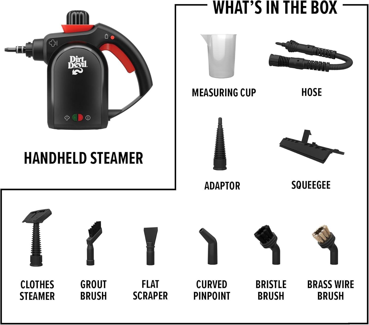 image:imageDirt Devil 7in1 Handheld Steamer Pressurized Steam Cleaner for Home Use XL Water Tank Includes Specialized Cleaning Tools Portable Steam Cleaner for Bathroom Clothes Furniture and More
