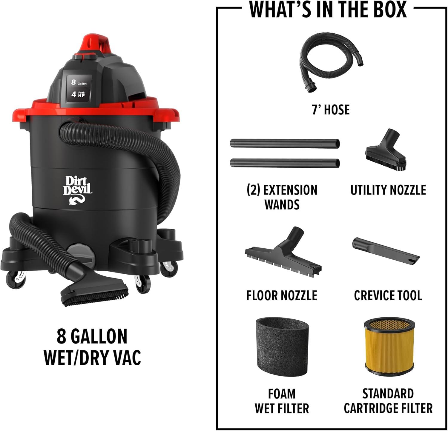 image:imageDirt Devil 8 Gallon Corded Wet Dry Shop Vacuum Portable Heavy Duty Vacuum for Garage Home Workshop or Vehicle Compact Design with Versatile Tools WetDry Shop Vac8Gallon