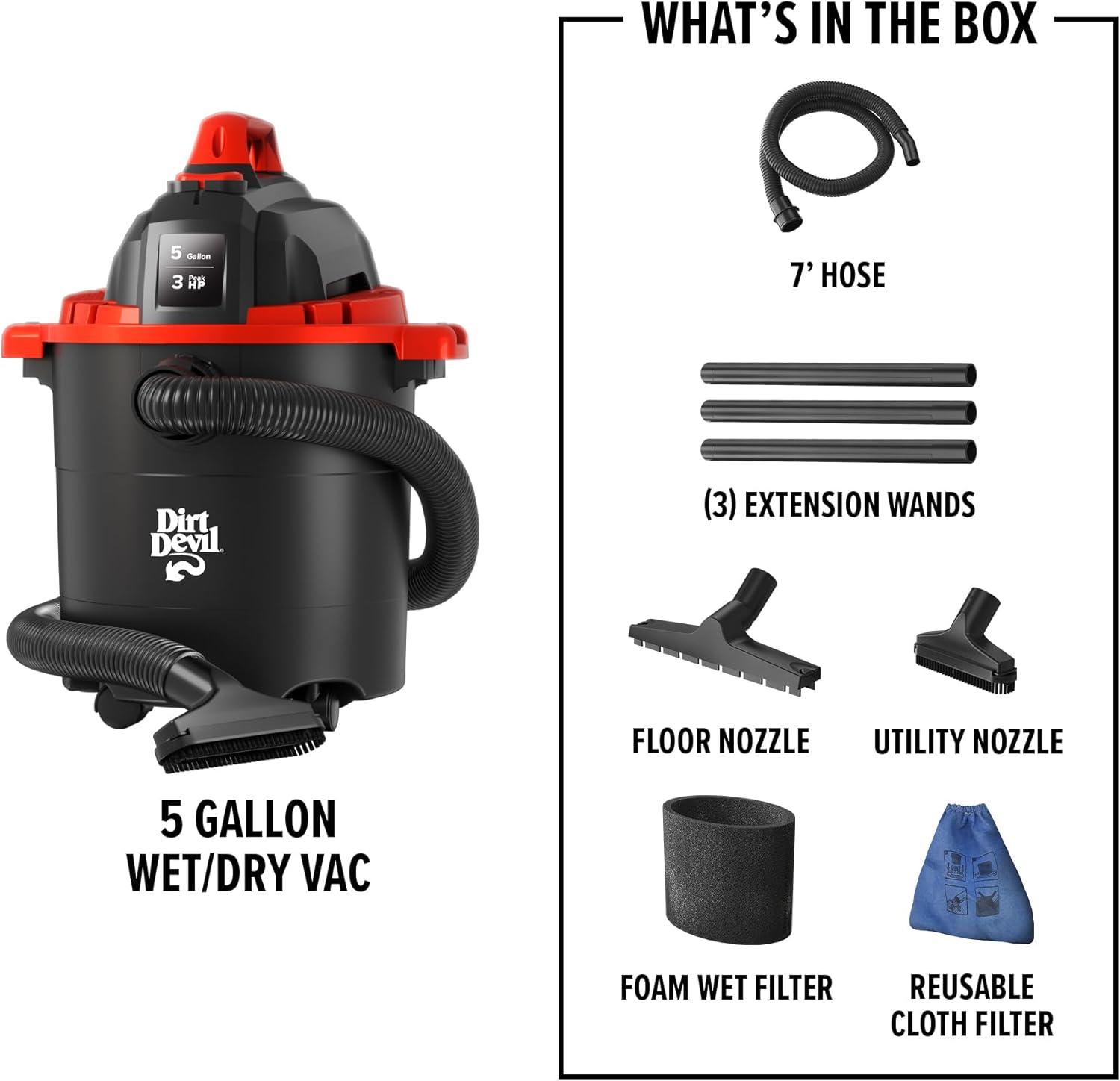image:imageDirt Devil 8 Gallon Corded Wet Dry Shop Vacuum Portable Heavy Duty Vacuum for Garage Home Workshop or Vehicle Compact Design with Versatile Tools WetDry Shop Vac5Gallon