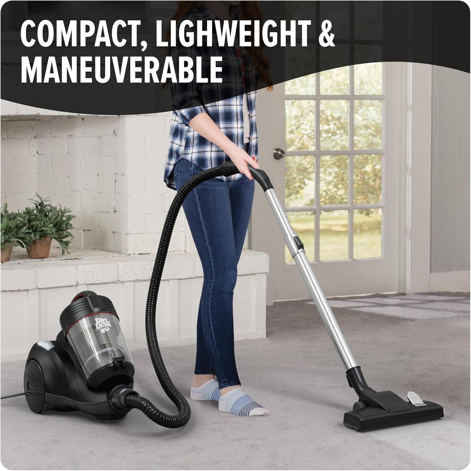 image:imageDirt Devil Bagless Canister Vacuum Cleaner with Cord Rewind for Carpet and Hard Floors Lightweight Powerful Suction with Versatile Tools Corded Canister Vacuum Cleaners for Home Use