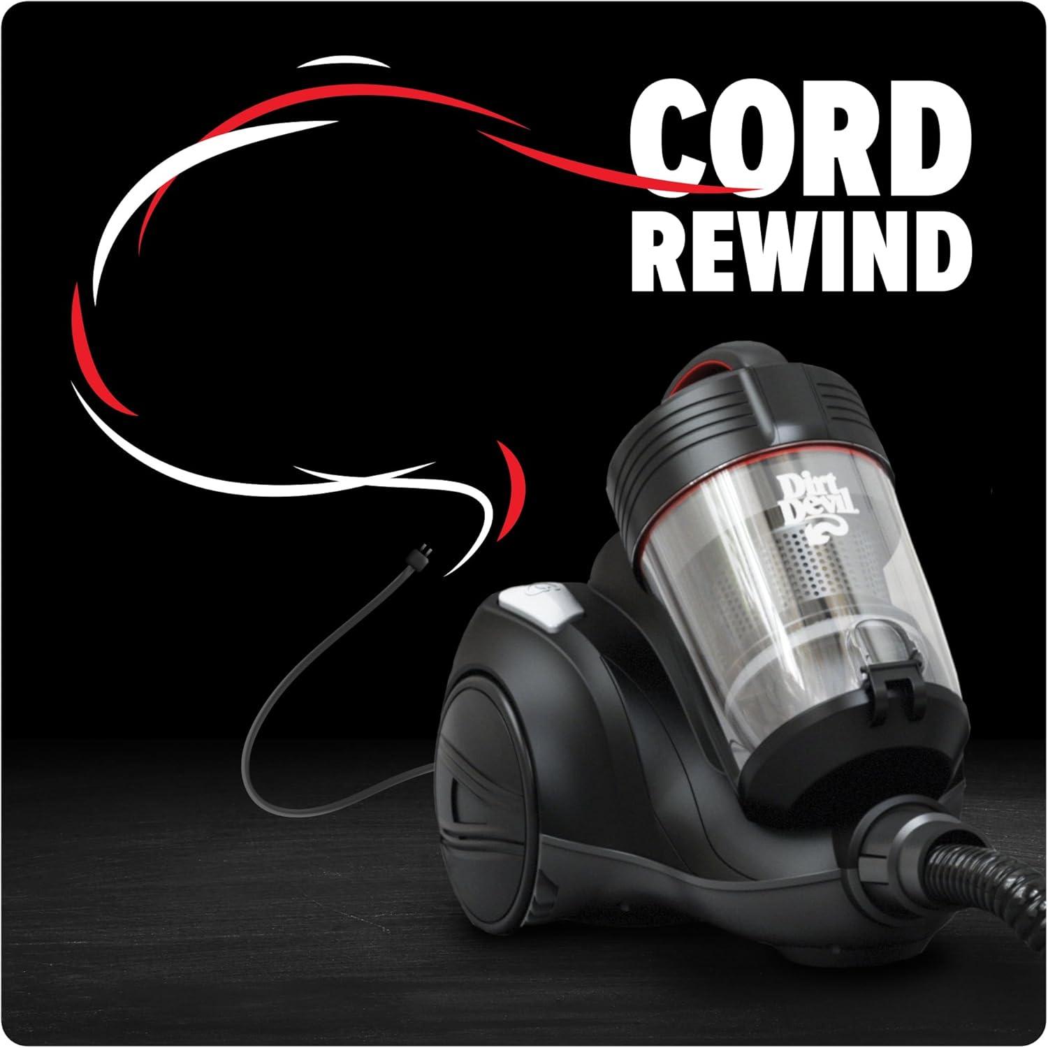 image:imageDirt Devil Bagless Canister Vacuum Cleaner with Cord Rewind for Carpet and Hard Floors Lightweight Powerful Suction with Versatile Tools Corded Canister Vacuum Cleaners for Home Use