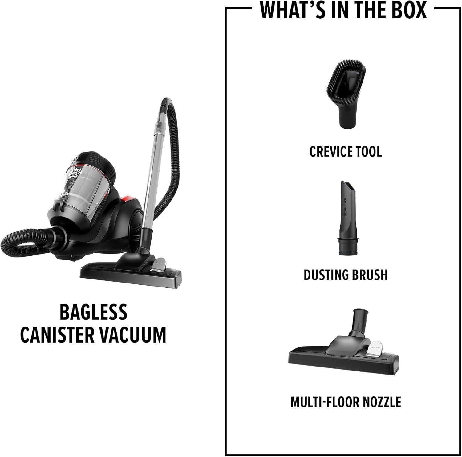 image:imageDirt Devil Bagless Canister Vacuum Cleaner with Cord Rewind for Carpet and Hard Floors Lightweight Powerful Suction with Versatile Tools Corded Canister Vacuum Cleaners for Home Use