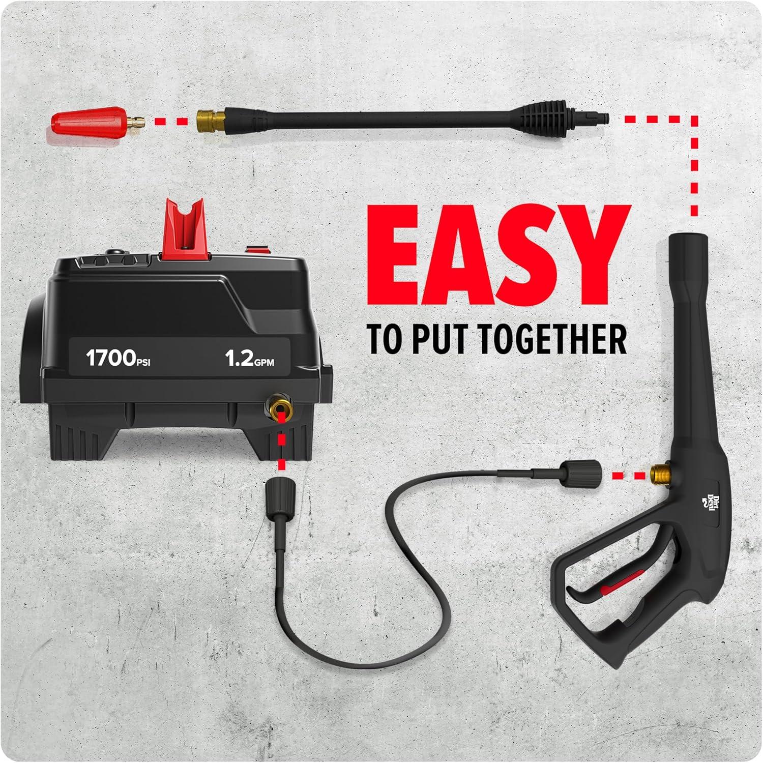 image:imageDirt Devil Electric Pressure Washer 1700 PSI Power Washer with Included Attachments Lightweight and Compact High Pressure Cleaning for Concrete Patios Cars Outdoor Furniture and More