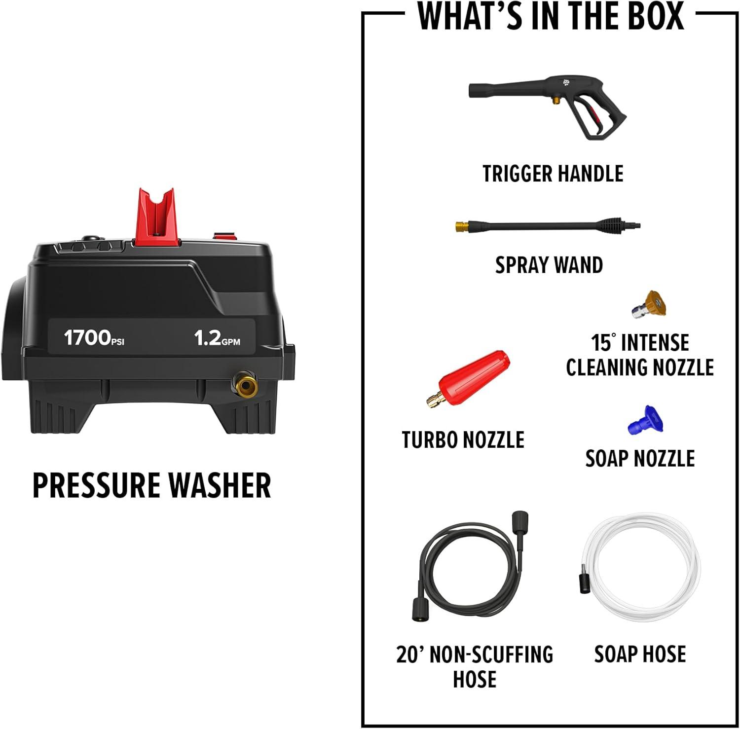 image:imageDirt Devil Electric Pressure Washer 1700 PSI Power Washer with Included Attachments Lightweight and Compact High Pressure Cleaning for Concrete Patios Cars Outdoor Furniture and More