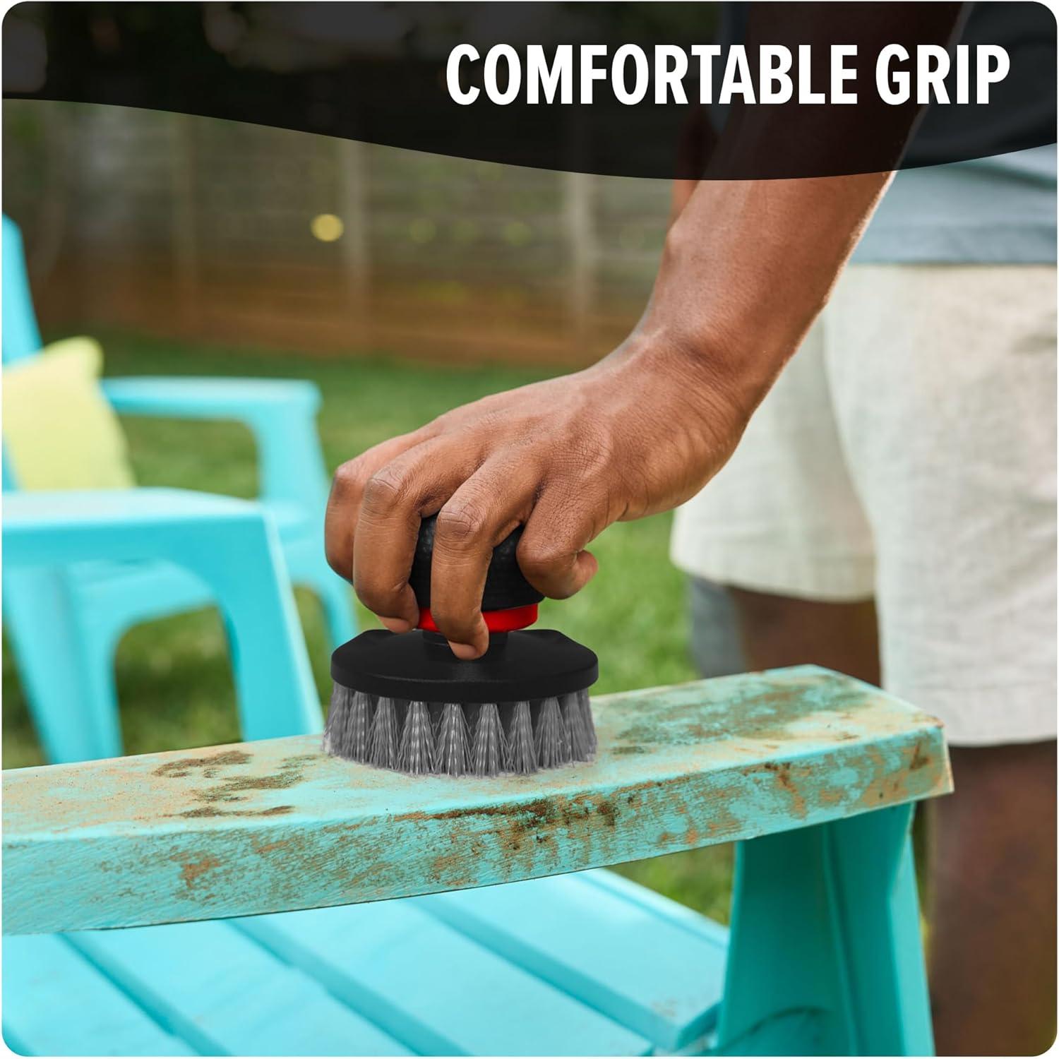 image:imageDirt Devil Handheld Pommel Scrubbing Brush 35 Includes Medium Bristle Head Comfortable Ergonomic Grip Interchangeable Brushes Ideal for General Purpose CleaningHandheld Scrubber