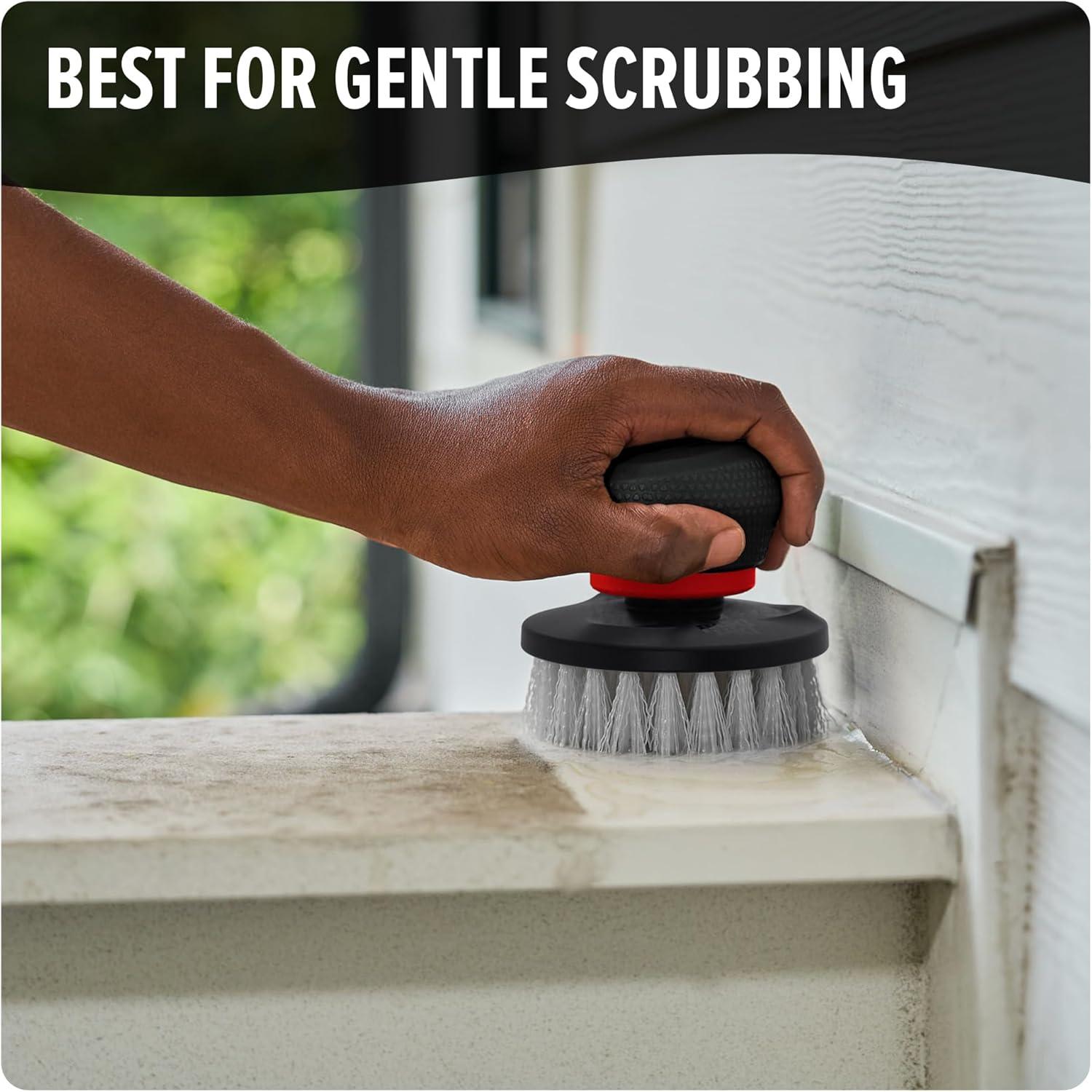 image:imageDirt Devil Handheld Pommel Scrubbing Brush 35 Includes Medium Bristle Head Comfortable Ergonomic Grip Interchangeable Brushes Ideal for General Purpose CleaningHandheld Scrubber
