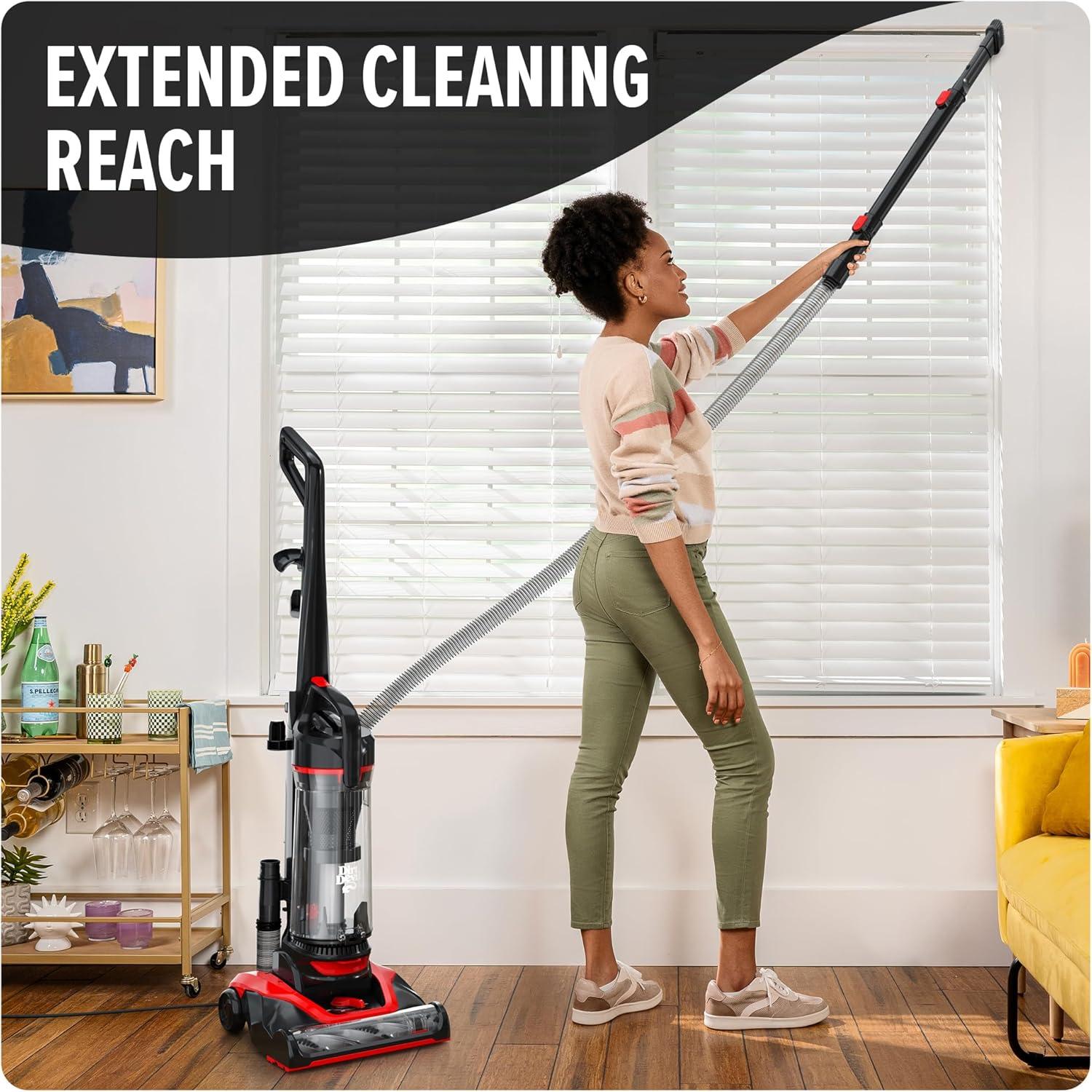 image:imageDirt Devil MultiSurface Upright Bagless Vacuum Cleaner for Carpet and Hard Floor Powerful Lightweight Corded Vacuum Cleaners for Home Use RedMultiSurface Extended Reach