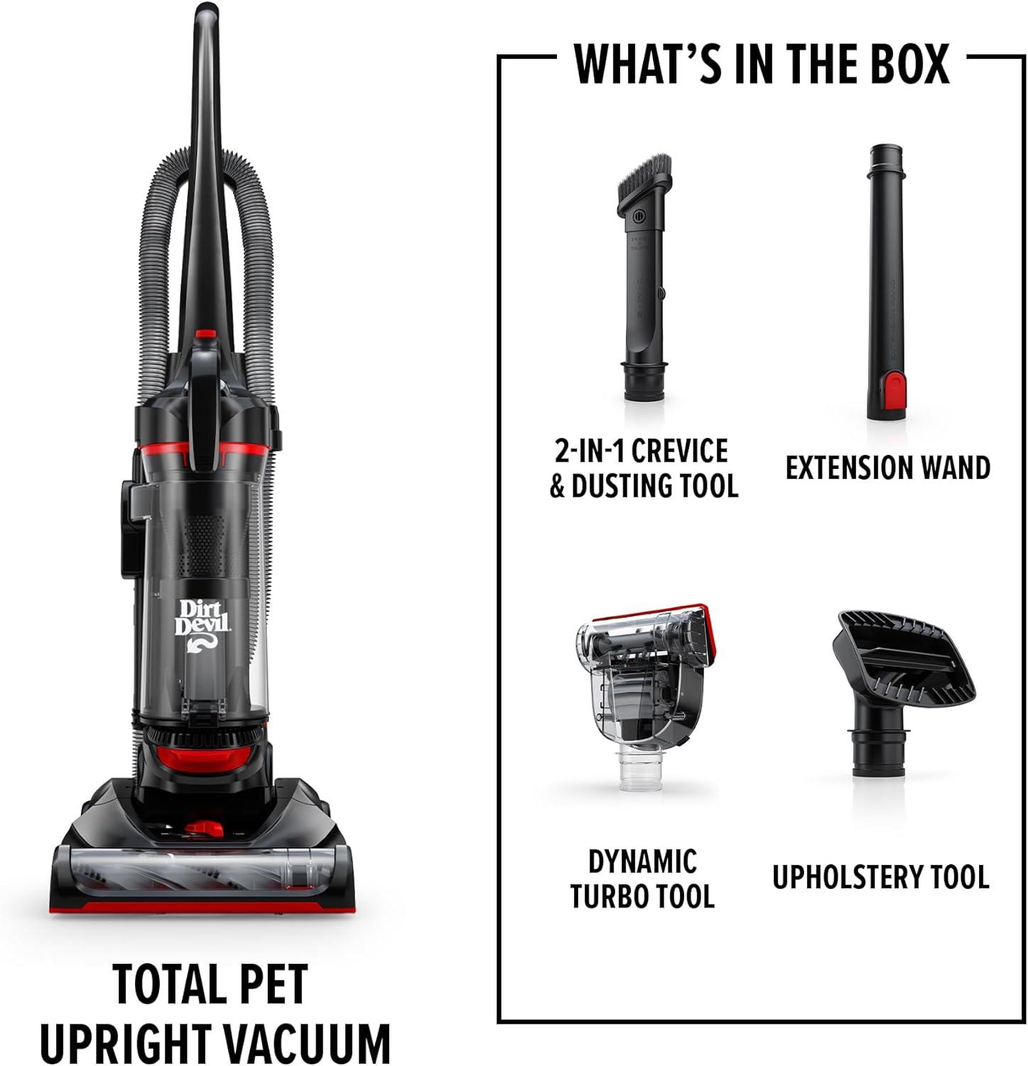 image:imageDirt Devil MultiSurface Upright Bagless Vacuum Cleaner for Carpet and Hard Floor Powerful Lightweight Corded Vacuum Cleaners for Home Use RedMultiSurface Total Pet