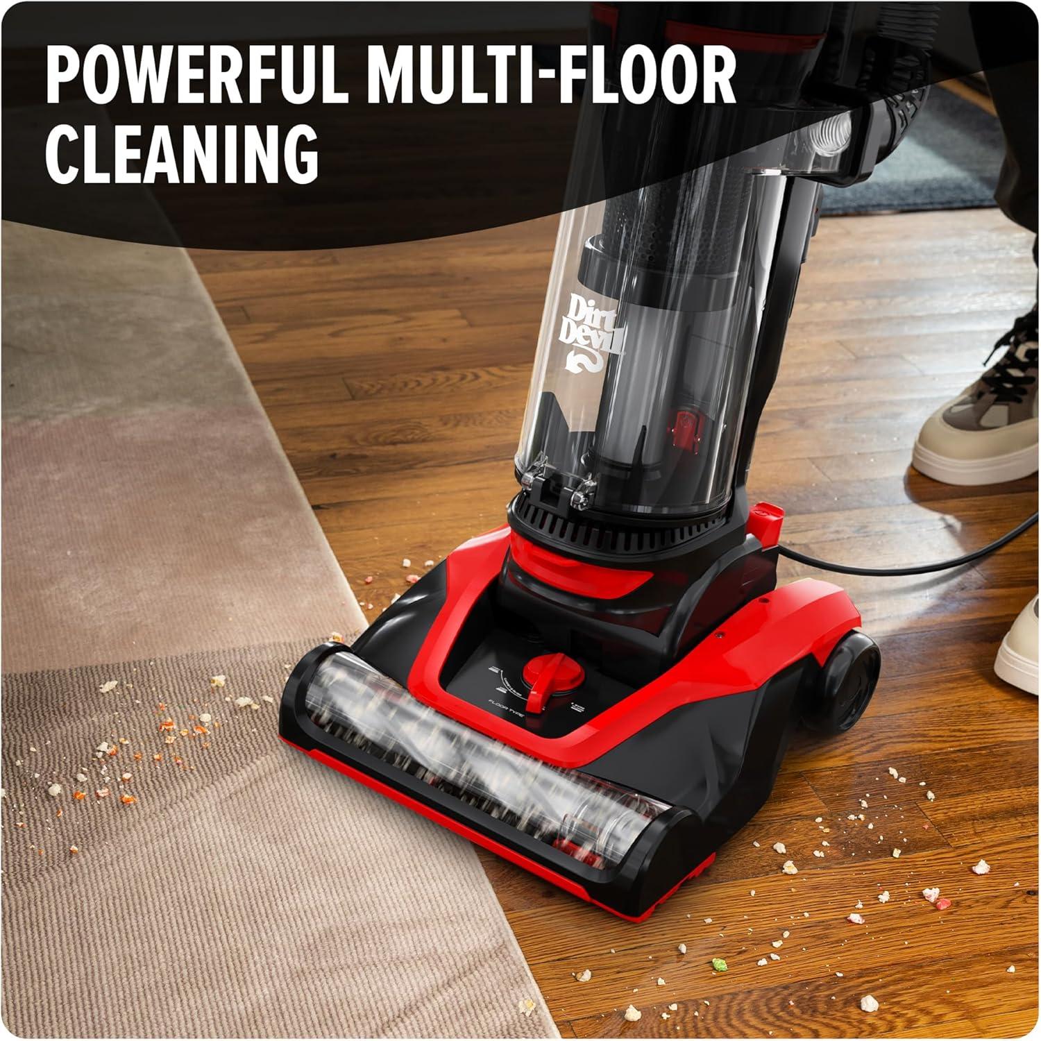 image:imageDirt Devil MultiSurface Upright Bagless Vacuum Cleaner for Carpet and Hard Floor Powerful Lightweight Corded Vacuum Cleaners for Home Use RedMultiSurface Extended Reach
