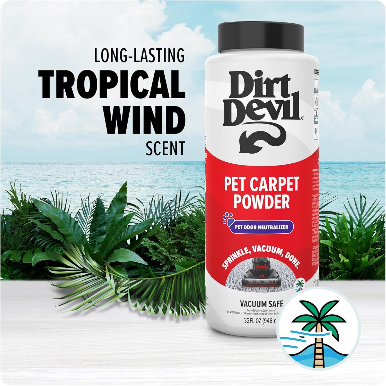 image:imageDirt Devil Pet Carpet Powder 32 oz Room Refresher and Pet Odor Eliminator Tropical Wind Scent Vacuum Cleaner Safe For Use on Carpets Rugs Upholstery and More Carpet Freshener Powder for HomeTropical Wind