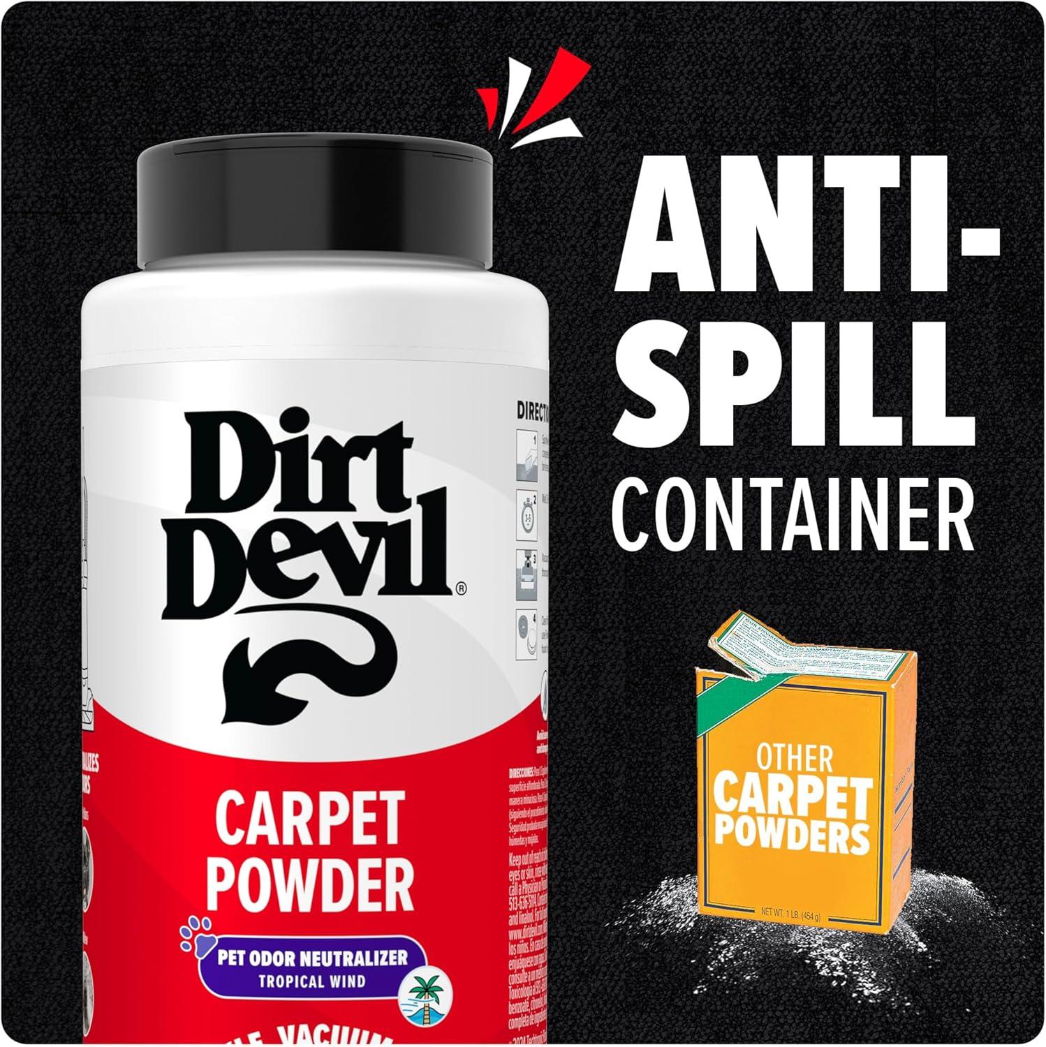 image:imageDirt Devil Pet Carpet Powder 32 oz Room Refresher and Pet Odor Eliminator Tropical Wind Scent Vacuum Cleaner Safe For Use on Carpets Rugs Upholstery and More Carpet Freshener Powder for HomeTropical Wind