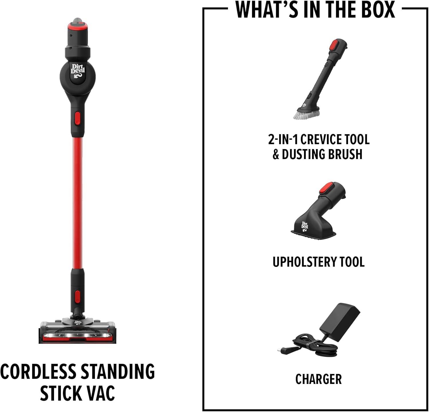 image:imageDirt Devil SelfStanding Cordless Stick Vacuum Cleaner with Included Tools for Carpet and Hard Floors Lightweight Design Powerful Suction LED Headlights BD57000V BlackStanding Stick Vac