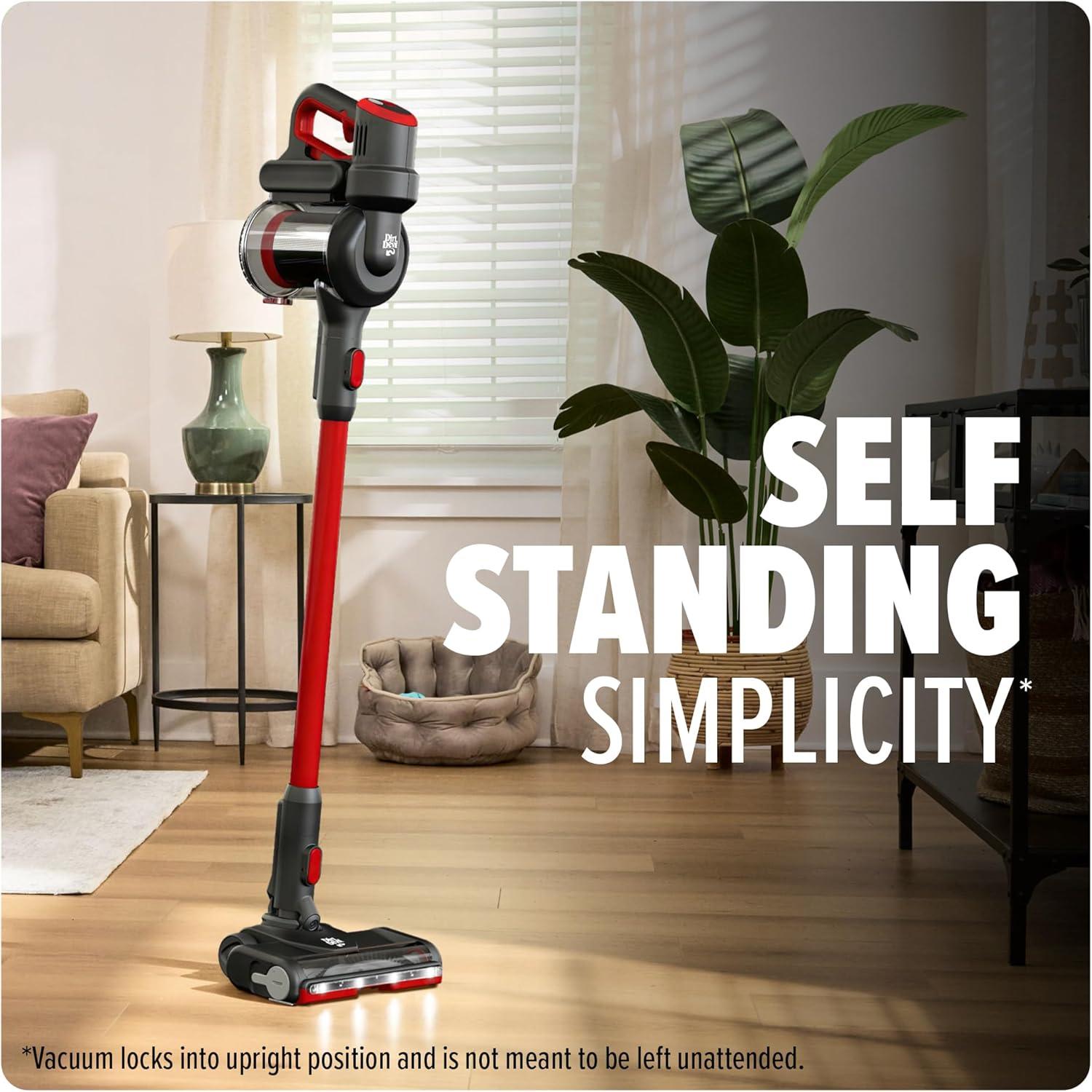 image:imageDirt Devil SelfStanding Cordless Stick Vacuum Cleaner with Included Tools for Carpet and Hard Floors Lightweight Design Powerful Suction LED Headlights BD57000V BlackStanding Stick Vac